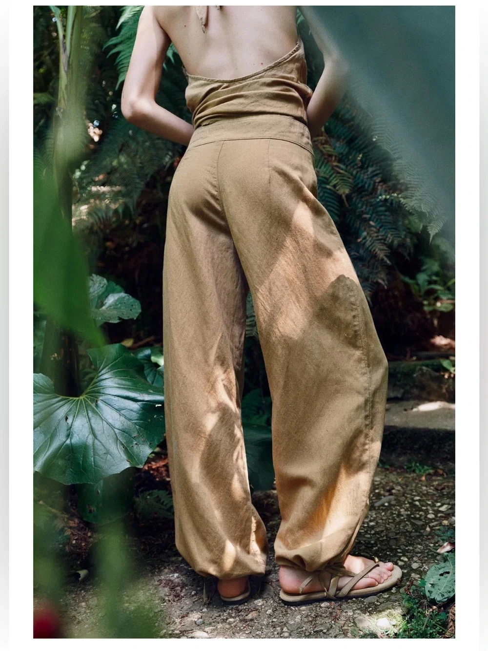 NEW Zara Drawstring Wide Leg Linen Pants Sand Sz M